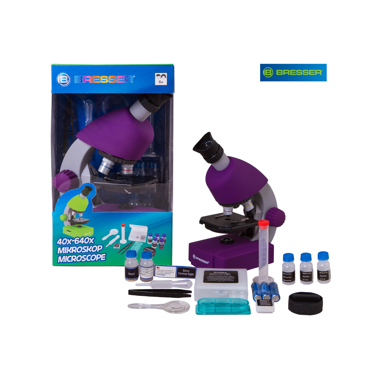 Bresser Junior 40x-640x, фиолетовый микроскоп